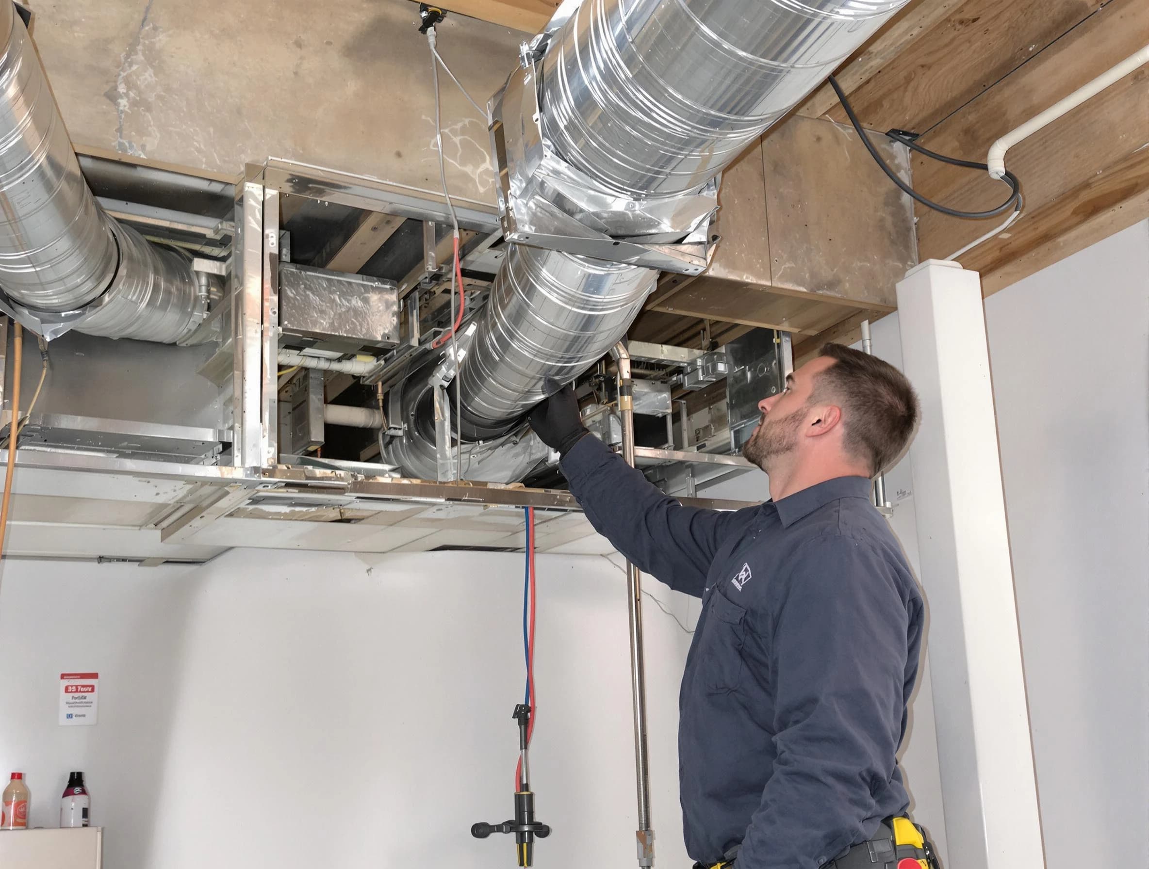 McLoud Air Duct Cleaning technician performing professional air duct repair using specialized tools in McLoud