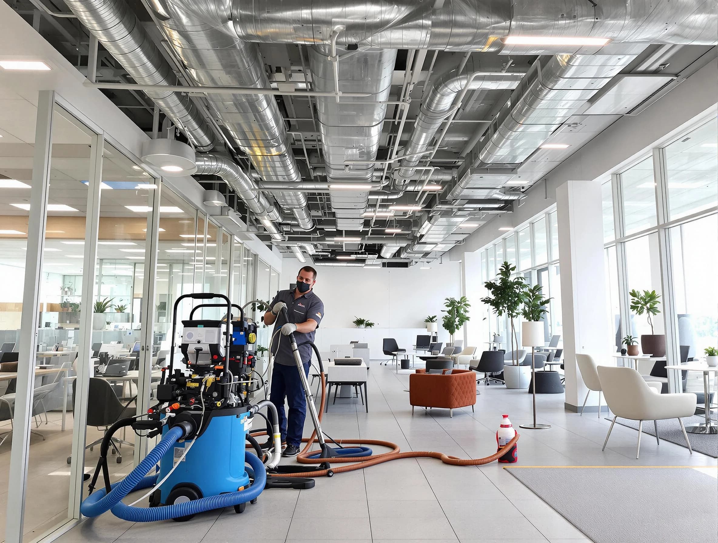 McLoud Air Duct Cleaning team conducting comprehensive commercial duct cleaning at a business location in McLoud