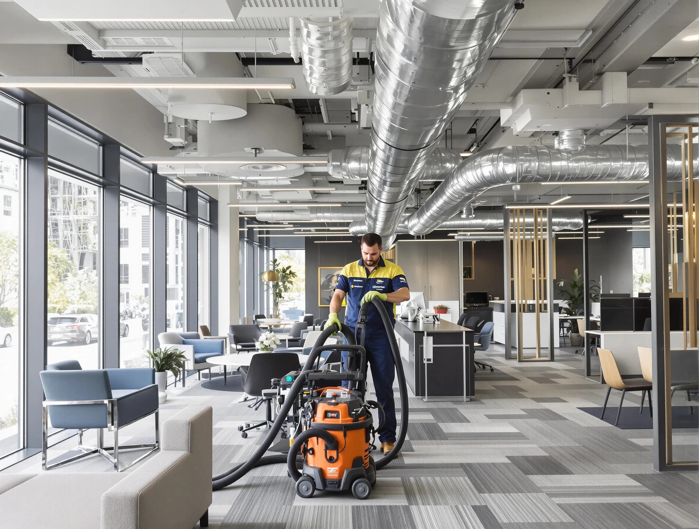McLoud Air Duct Cleaning team performing thorough commercial duct cleaning at a McLoud business center